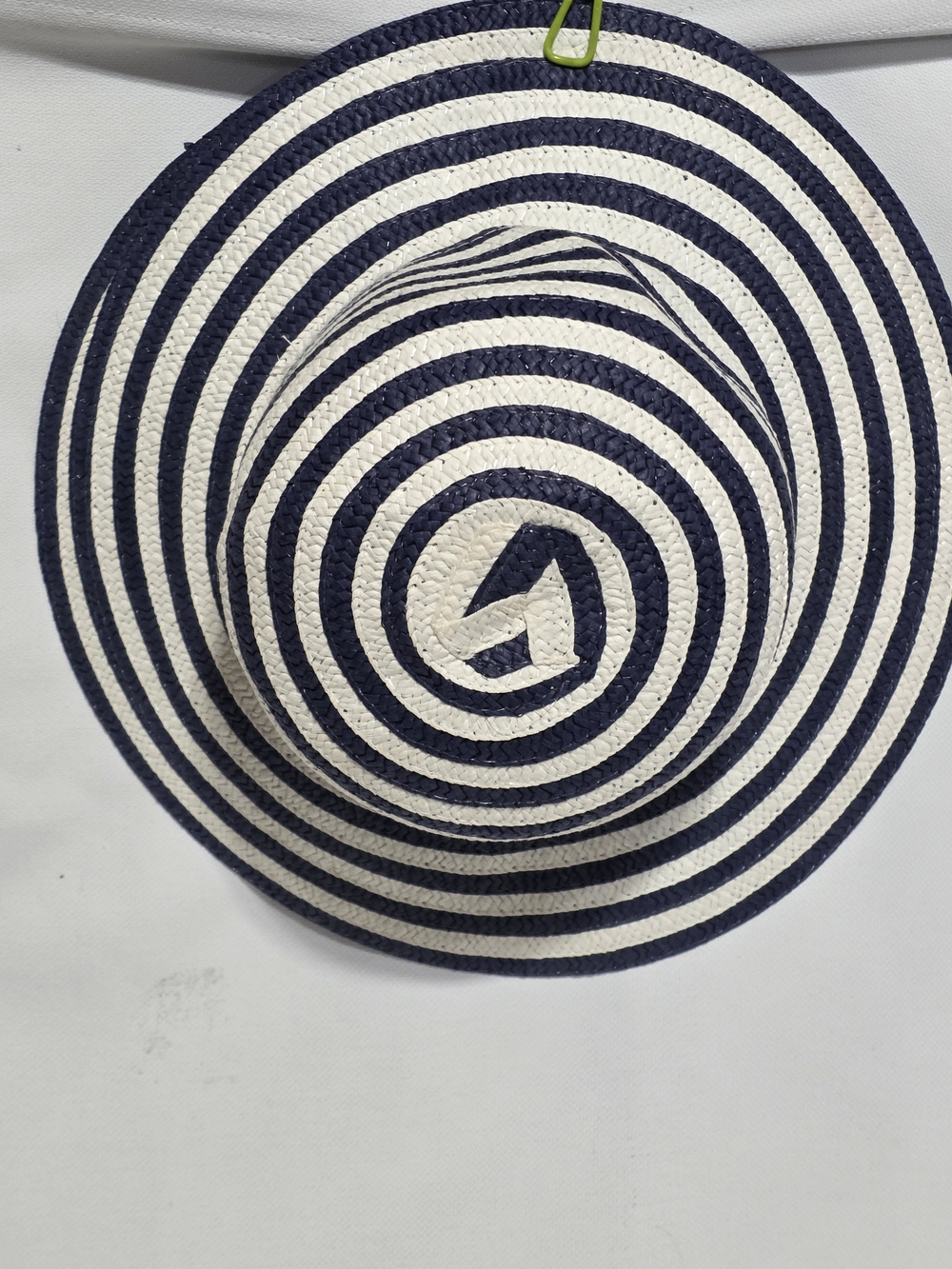 Striped Wide Brim Straw Sun Hat - Navy & White - Picture 3 of 7